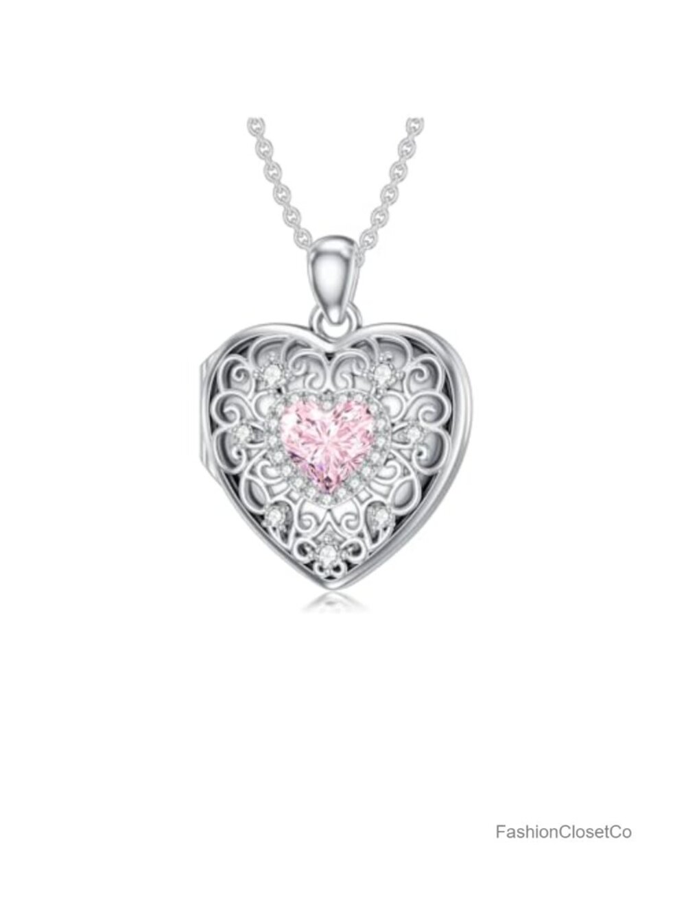 Heart Locket Necklace 925 Sterling Silver Crystal Photo Locket Pendant Jewelry